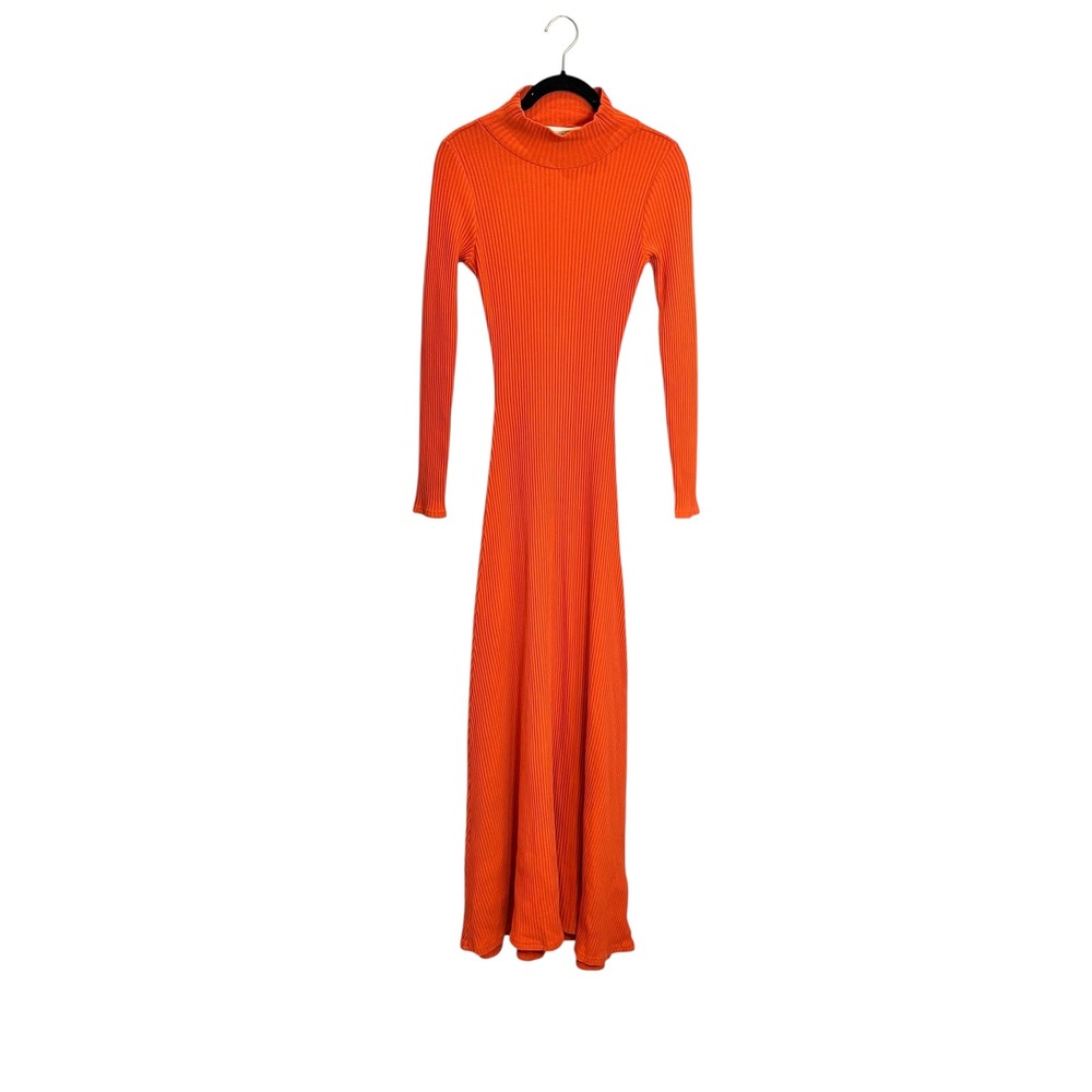 Mara Hoffman Orange Ribbed Organic Cotton Open Back‎ Mock Neck Maxi Dress Small